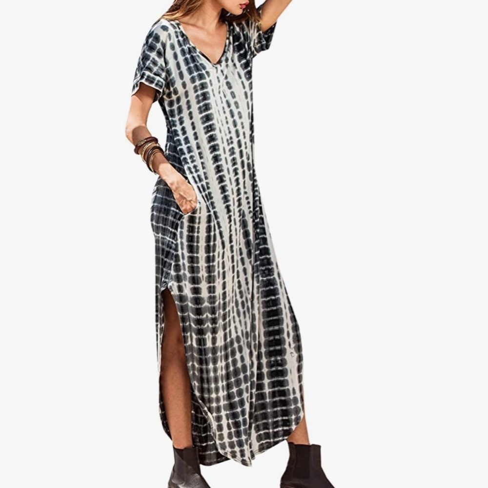 Black & White Tie Dye Maxi T-Shirt Dress